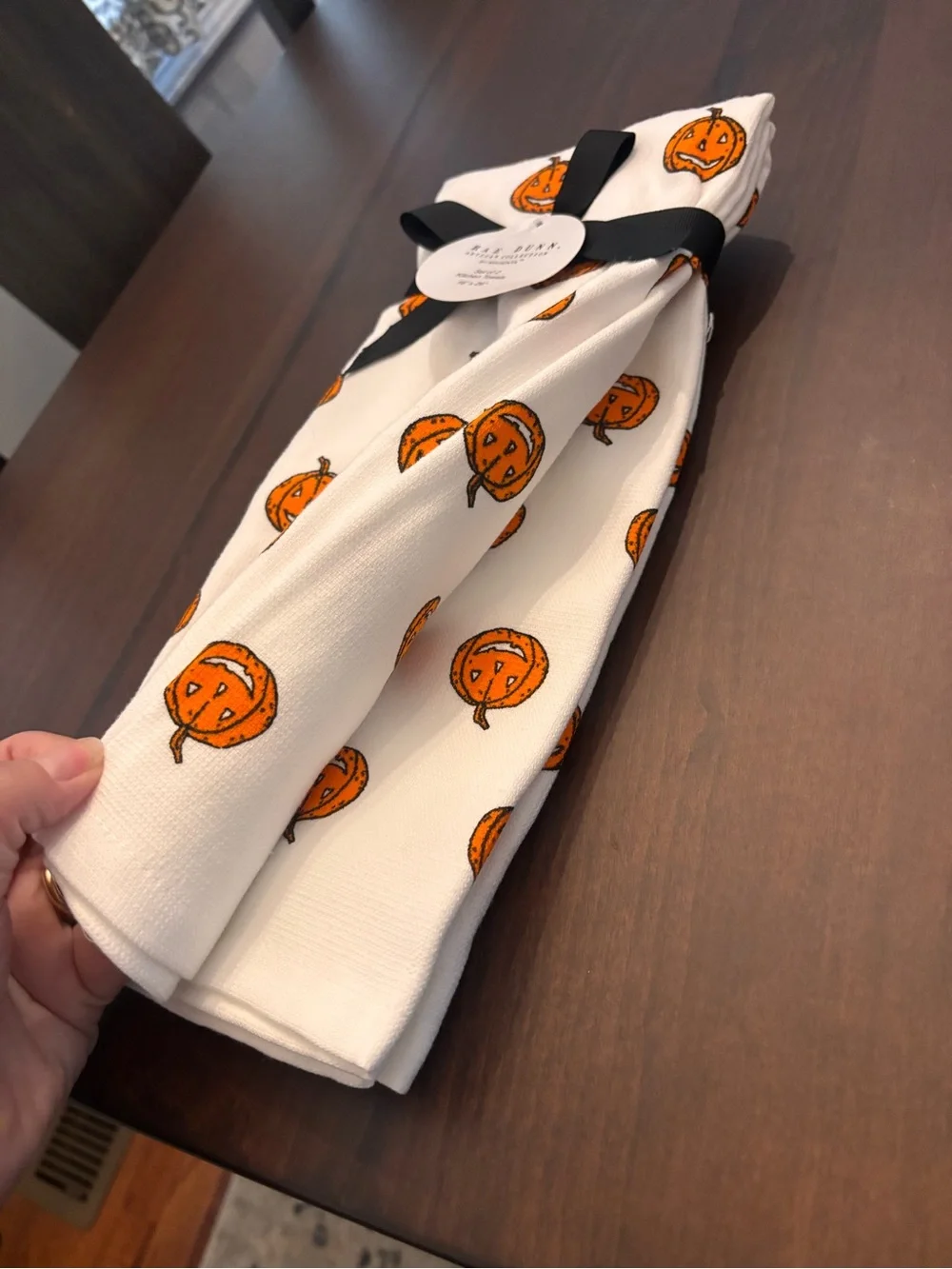Rae Dunn Trick or Treat Pumpkin Kitchen Towel Set of 2 NWT